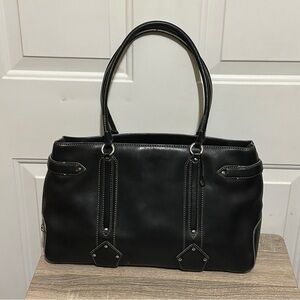 COLE HAAN Trinity FO5 Black Leather Three Compart Satchel Shoulder Handbag Purse